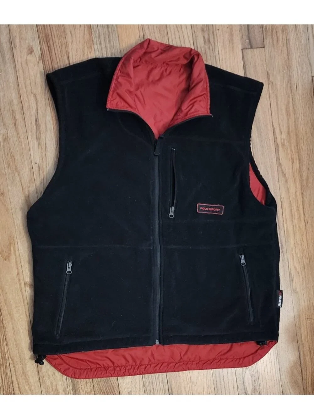 Vintage 90s Polo Sport Ralph Lauren Large Reversible Vest Polartec Red Polyester